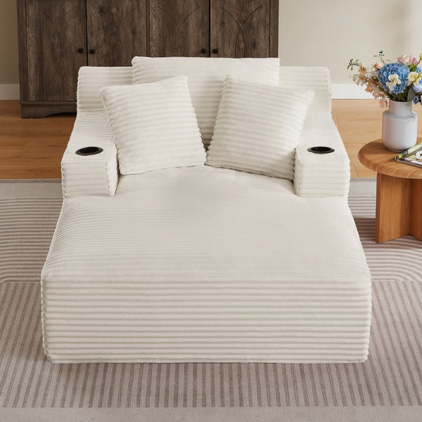 English Elm Oversized Corduroy Chaise Lounge Sofa Ready to Use Pocket Spring Living Room Sleeper White W2339P502175