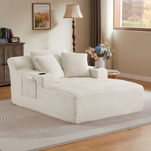 English Elm Oversized Corduroy Chaise Lounge Sofa Ready to Use Pocket Spring Living Room Sleeper White W2339P502175