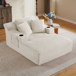 English Elm Oversized Corduroy Chaise Lounge Sofa Ready to Use Pocket Spring Living Room Sleeper White W2339P502175