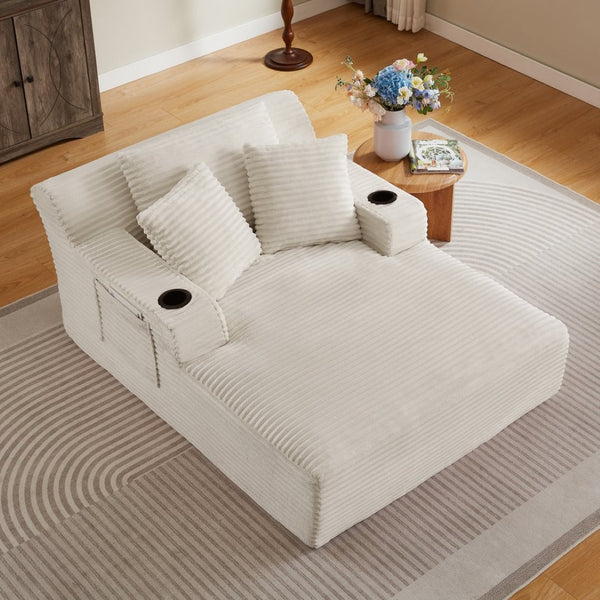 English Elm Oversized Corduroy Chaise Lounge Sofa Ready to Use Pocket Spring Living Room Sleeper White W2339P502175