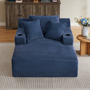English Elm Oversized Corduroy Chaise Lounge Sofa Ready to Use Pocket Spring Living Room Sleeper Blue W2339P502178