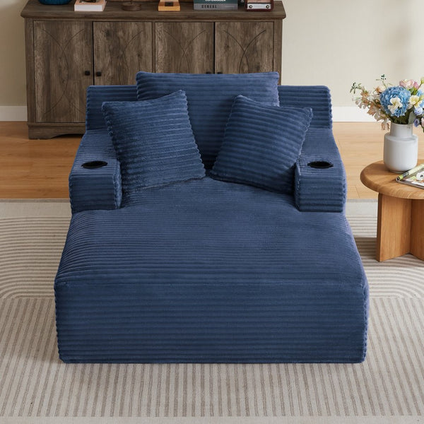 English Elm Oversized Corduroy Chaise Lounge Sofa Ready to Use Pocket Spring Living Room Sleeper Blue W2339P502178