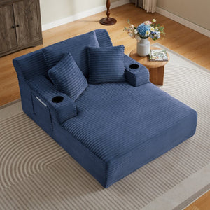 English Elm Oversized Corduroy Chaise Lounge Sofa Ready to Use Pocket Spring Living Room Sleeper Blue W2339P502178