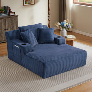 English Elm Oversized Corduroy Chaise Lounge Sofa Ready to Use Pocket Spring Living Room Sleeper Blue W2339P502178