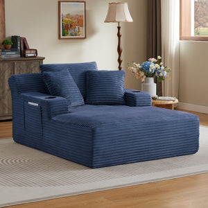 English Elm Oversized Corduroy Chaise Lounge Sofa Ready to Use Pocket Spring Living Room Sleeper Blue W2339P502178
