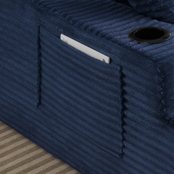 English Elm Oversized Corduroy Chaise Lounge Sofa Ready to Use Pocket Spring Living Room Sleeper Blue W2339P502178