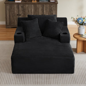 English Elm Oversized Corduroy Chaise Lounge Sofa Ready to Use Pocket Spring Living Room Sleeper Black W2339P502183
