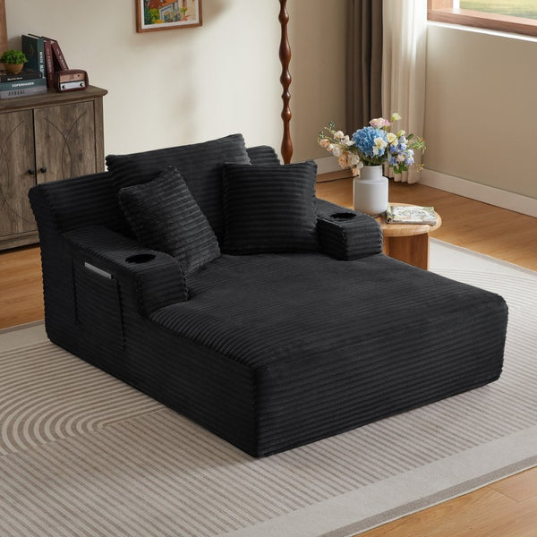 English Elm Oversized Corduroy Chaise Lounge Sofa Ready to Use Pocket Spring Living Room Sleeper Black W2339P502183
