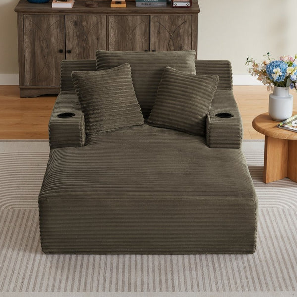 English Elm Oversized Corduroy Chaise Lounge Sofa Ready to Use Pocket Spring Living Room Sleeper Brown W2339P502186