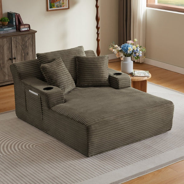 English Elm Oversized Corduroy Chaise Lounge Sofa Ready to Use Pocket Spring Living Room Sleeper Brown W2339P502186