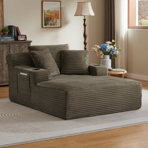 English Elm Oversized Corduroy Chaise Lounge Sofa Ready to Use Pocket Spring Living Room Sleeper Brown W2339P502186