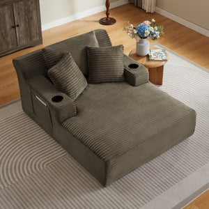 English Elm Oversized Corduroy Chaise Lounge Sofa Ready to Use Pocket Spring Living Room Sleeper Brown W2339P502186