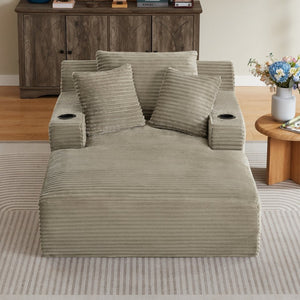 English Elm Oversized Corduroy Chaise Lounge Sofa Ready to Use Pocket Spring Living Room Sleeper Camel W2339P502189