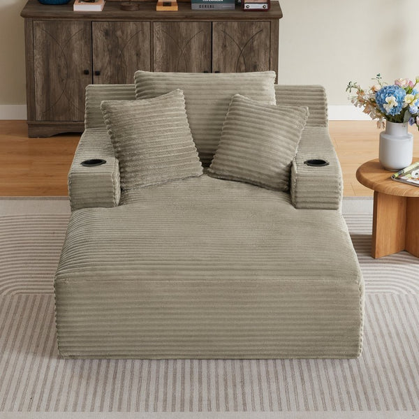 English Elm Oversized Corduroy Chaise Lounge Sofa Ready to Use Pocket Spring Living Room Sleeper Camel W2339P502189