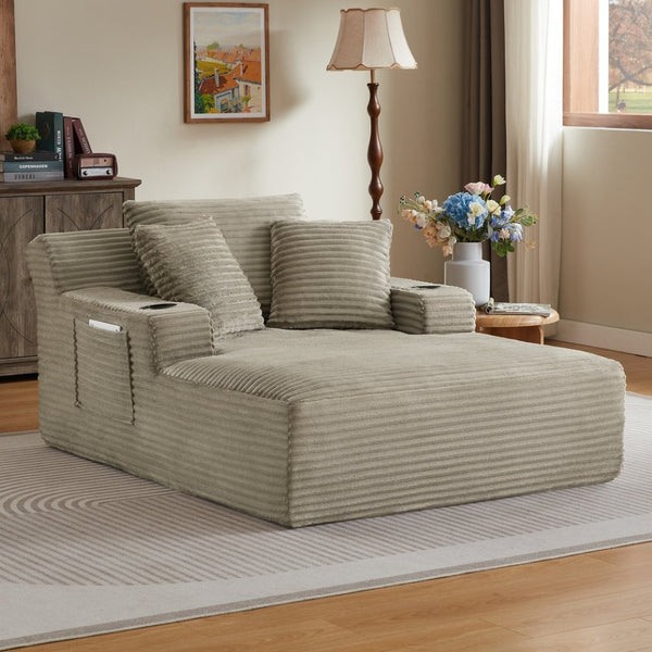 English Elm Oversized Corduroy Chaise Lounge Sofa Ready to Use Pocket Spring Living Room Sleeper Camel W2339P502189