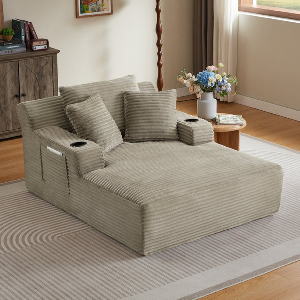 English Elm Oversized Corduroy Chaise Lounge Sofa Ready to Use Pocket Spring Living Room Sleeper Camel W2339P502189