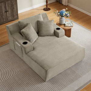 English Elm Oversized Corduroy Chaise Lounge Sofa Ready to Use Pocket Spring Living Room Sleeper Camel W2339P502189