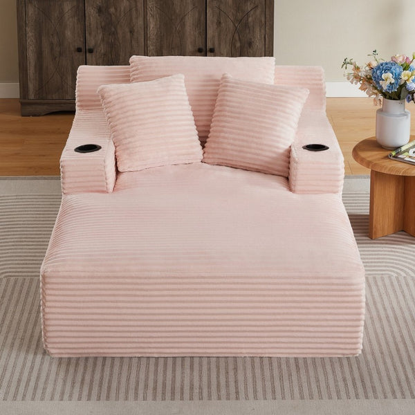 English Elm Oversized Corduroy Chaise Lounge Sofa Ready to Use Pocket Spring Living Room Sleeper Pink W2339P502190