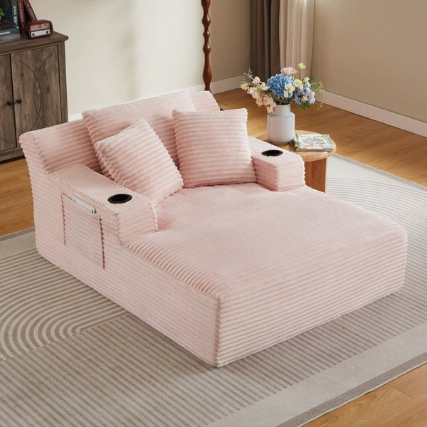 English Elm Oversized Corduroy Chaise Lounge Sofa Ready to Use Pocket Spring Living Room Sleeper Pink W2339P502190