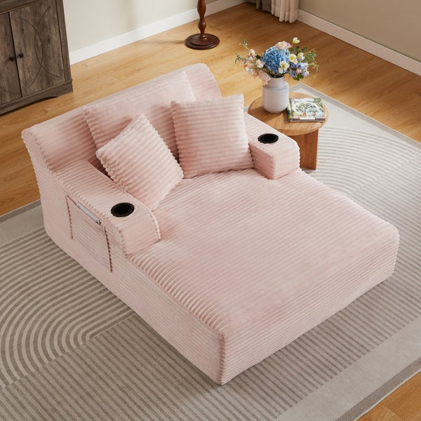 English Elm Oversized Corduroy Chaise Lounge Sofa Ready to Use Pocket Spring Living Room Sleeper Pink W2339P502190