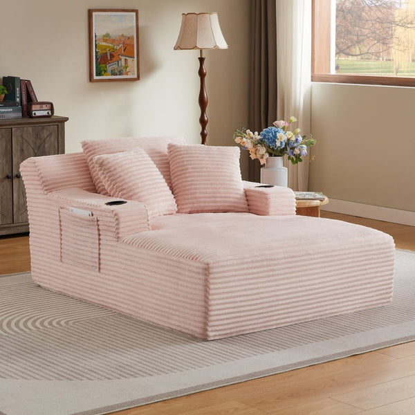 English Elm Oversized Corduroy Chaise Lounge Sofa Ready to Use Pocket Spring Living Room Sleeper Pink W2339P502190