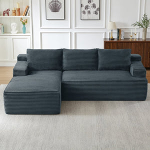 English Elm L-Shaped Corduroy Cloud Sectional Modular Sofa Deep Seat Lounger for Any Living Space W2339P513152