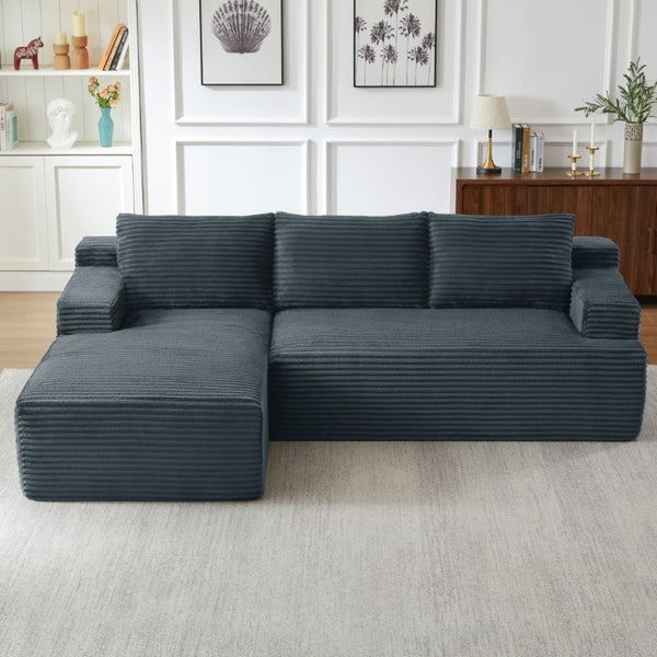 English Elm L-Shaped Corduroy Cloud Sectional Modular Sofa Deep Seat Lounger for Any Living Space W2339P513152