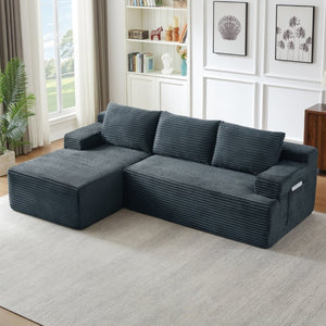 English Elm L-Shaped Corduroy Cloud Sectional Modular Sofa Deep Seat Lounger for Any Living Space W2339P513152