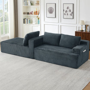 English Elm L-Shaped Corduroy Cloud Sectional Modular Sofa Deep Seat Lounger for Any Living Space W2339P513152