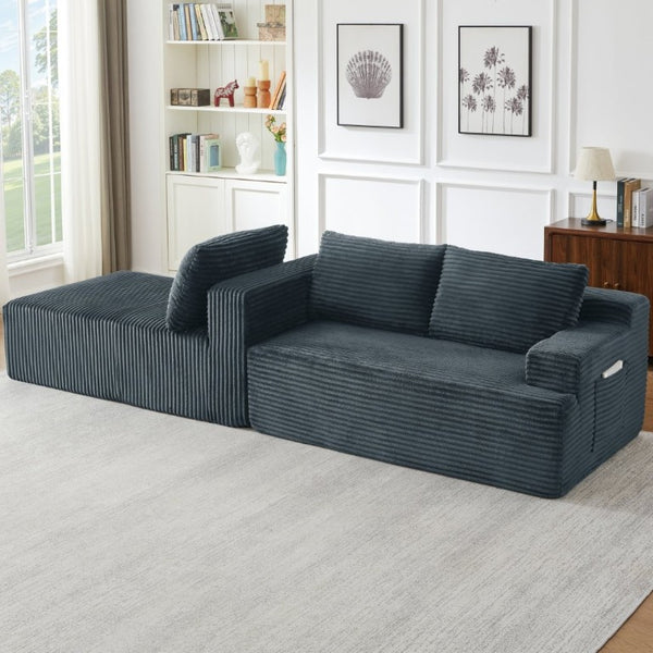English Elm L-Shaped Corduroy Cloud Sectional Modular Sofa Deep Seat Lounger for Any Living Space W2339P513152