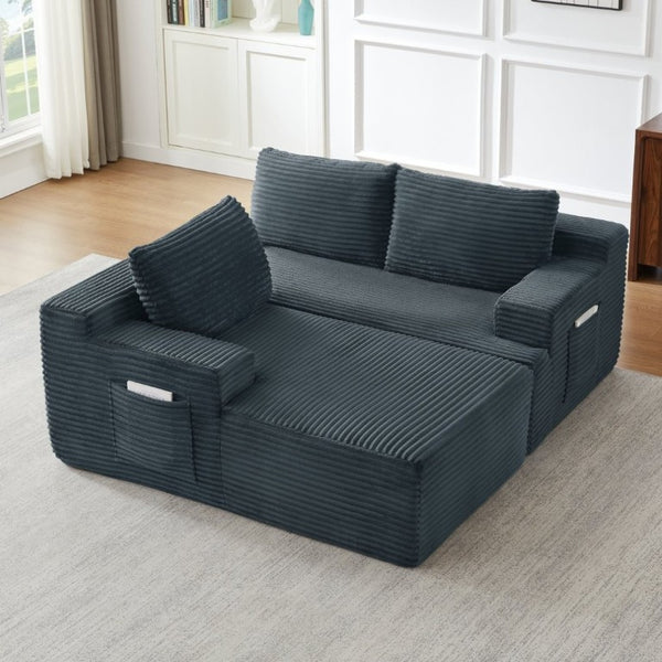 English Elm L-Shaped Corduroy Cloud Sectional Modular Sofa Deep Seat Lounger for Any Living Space W2339P513152