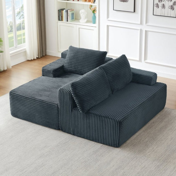 English Elm L-Shaped Corduroy Cloud Sectional Modular Sofa Deep Seat Lounger for Any Living Space W2339P513152