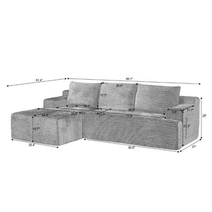 English Elm L-Shaped Corduroy Cloud Sectional Modular Sofa Deep Seat Lounger for Any Living Space W2339P513152