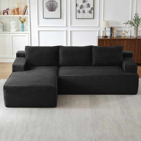 English Elm L-Shaped Corduroy Cloud Sectional Modular Sofa Deep Seat Sleeper for Living Room W2339P513156