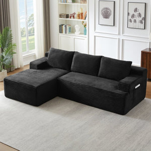 English Elm L-Shaped Corduroy Cloud Sectional Modular Sofa Deep Seat Sleeper for Living Room W2339P513156