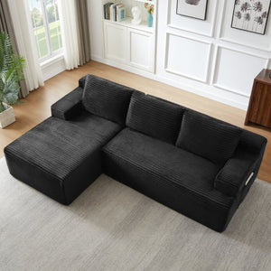 English Elm L-Shaped Corduroy Cloud Sectional Modular Sofa Deep Seat Sleeper for Living Room W2339P513156