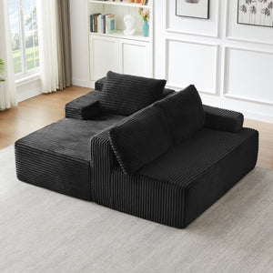 English Elm L-Shaped Corduroy Cloud Sectional Modular Sofa Deep Seat Sleeper for Living Room W2339P513156