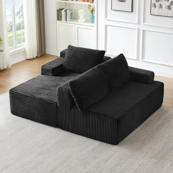English Elm L-Shaped Corduroy Cloud Sectional Modular Sofa Deep Seat Sleeper for Living Room W2339P513156