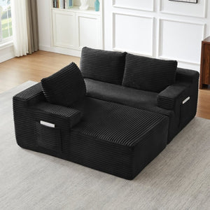 English Elm L-Shaped Corduroy Cloud Sectional Modular Sofa Deep Seat Sleeper for Living Room W2339P513156