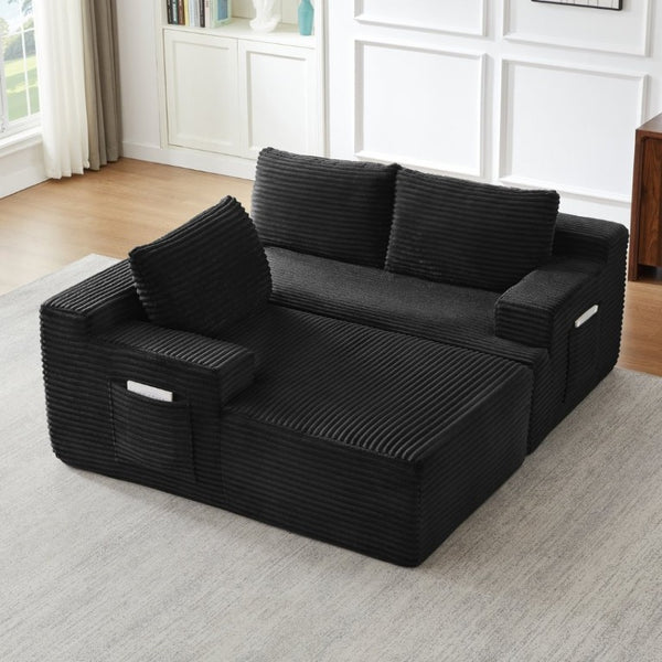 English Elm L-Shaped Corduroy Cloud Sectional Modular Sofa Deep Seat Sleeper for Living Room W2339P513156