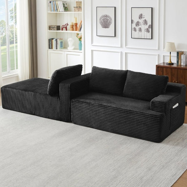English Elm L-Shaped Corduroy Cloud Sectional Modular Sofa Deep Seat Sleeper for Living Room W2339P513156