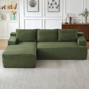 English Elm L-Shaped Modular Cloud Sectional with Corduroy Upholstery Deep Seat for Living Spaces W2339P513162
