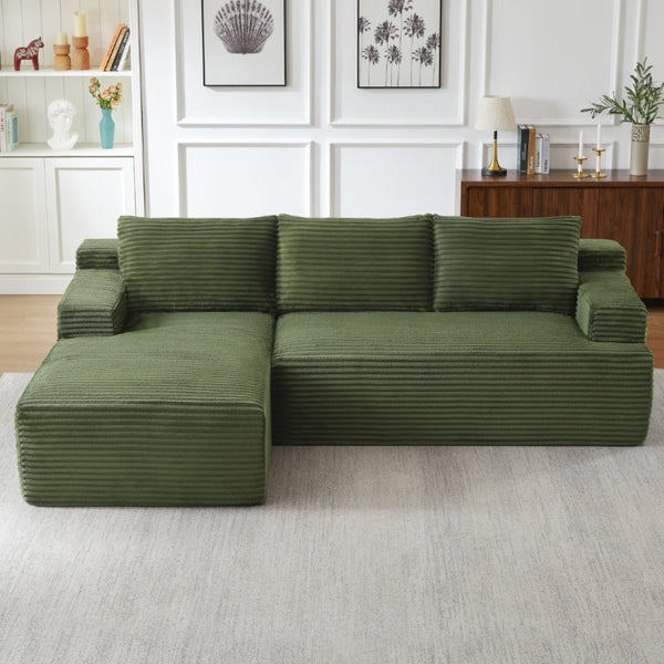 English Elm L-Shaped Modular Cloud Sectional with Corduroy Upholstery Deep Seat for Living Spaces W2339P513162