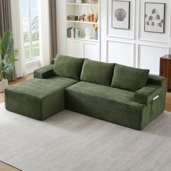 English Elm L-Shaped Modular Cloud Sectional with Corduroy Upholstery Deep Seat for Living Spaces W2339P513162