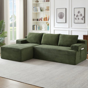 English Elm L-Shaped Modular Cloud Sectional with Corduroy Upholstery Deep Seat for Living Spaces W2339P513162