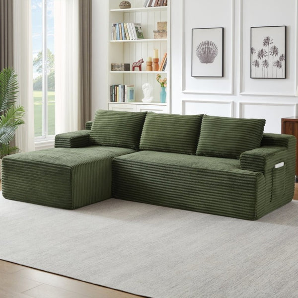 English Elm L-Shaped Modular Cloud Sectional with Corduroy Upholstery Deep Seat for Living Spaces W2339P513162