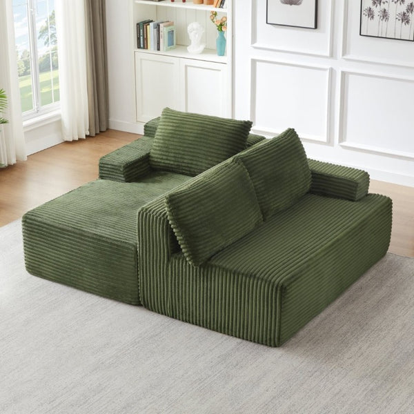 English Elm L-Shaped Modular Cloud Sectional with Corduroy Upholstery Deep Seat for Living Spaces W2339P513162