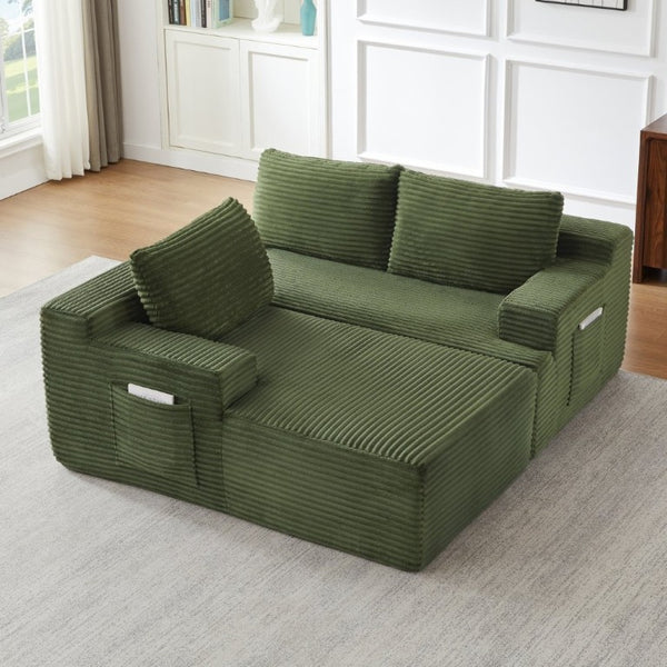 English Elm L-Shaped Modular Cloud Sectional with Corduroy Upholstery Deep Seat for Living Spaces W2339P513162
