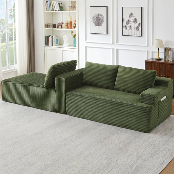 English Elm L-Shaped Modular Cloud Sectional with Corduroy Upholstery Deep Seat for Living Spaces W2339P513162