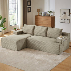 English Elm L-Shaped Corduroy Cloud Sectional with Pocket Spring Support for Modern Living Spaces W2339P513164
